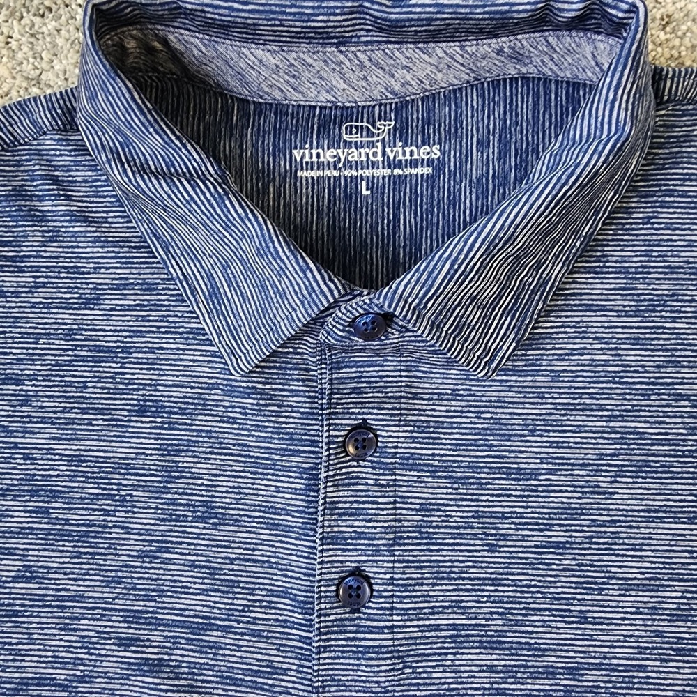Vineyard Vines Performance Stretch Blue Striped Mens Large Golf Polo‎ Shirt